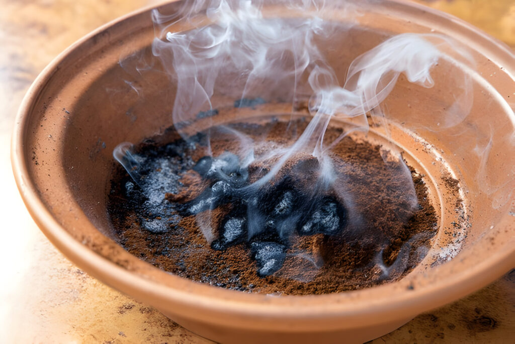 how to burn coffee grounds like incense